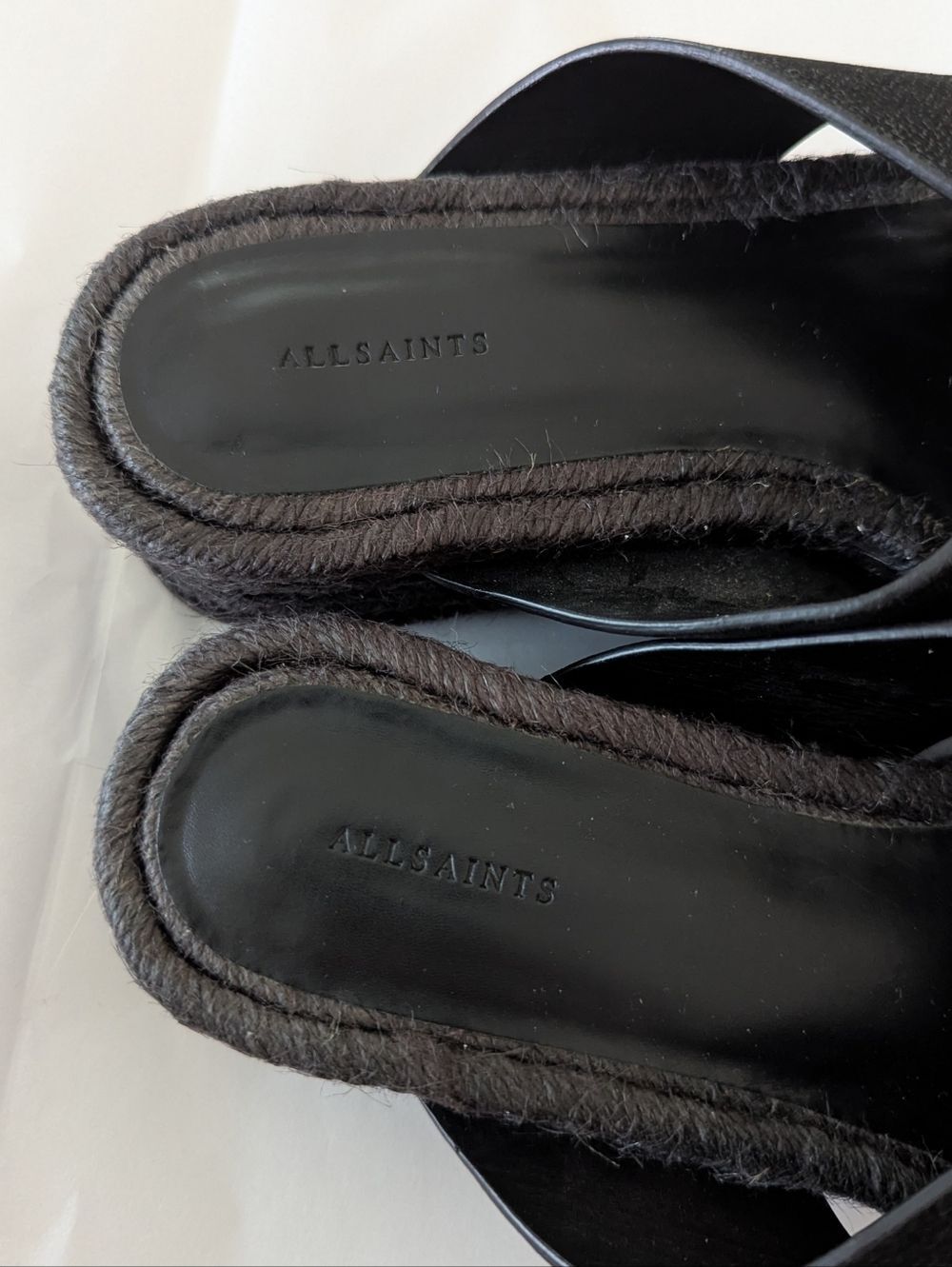 AllSaints Harlem Black Leather Platform Espadrille Sandals - Picture 3 of 13